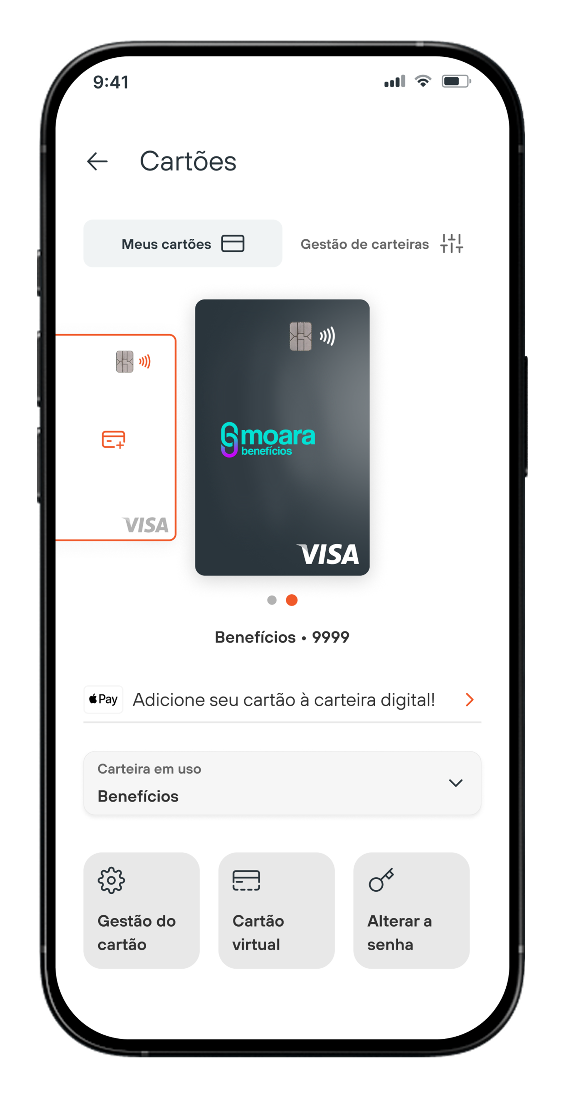 Tela app cartões BIZ